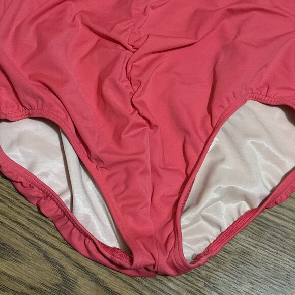 Land's End Womens 1 Piece Swimsuit Coral V Neck Ruffle Built In Bra Sz 16 - Picture 4 of 11